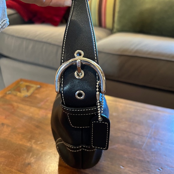 Coach Purse - Black with white stitching - Picture 3 of 11